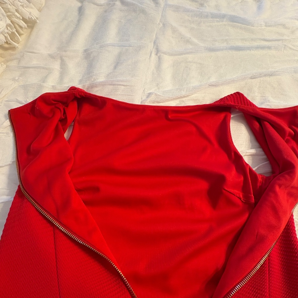 Red Fitted Embossed Dress - Picture 6 of 6